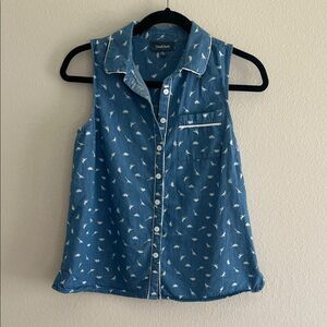 ModCloth Chambray Dino Button Down sleeveless top S